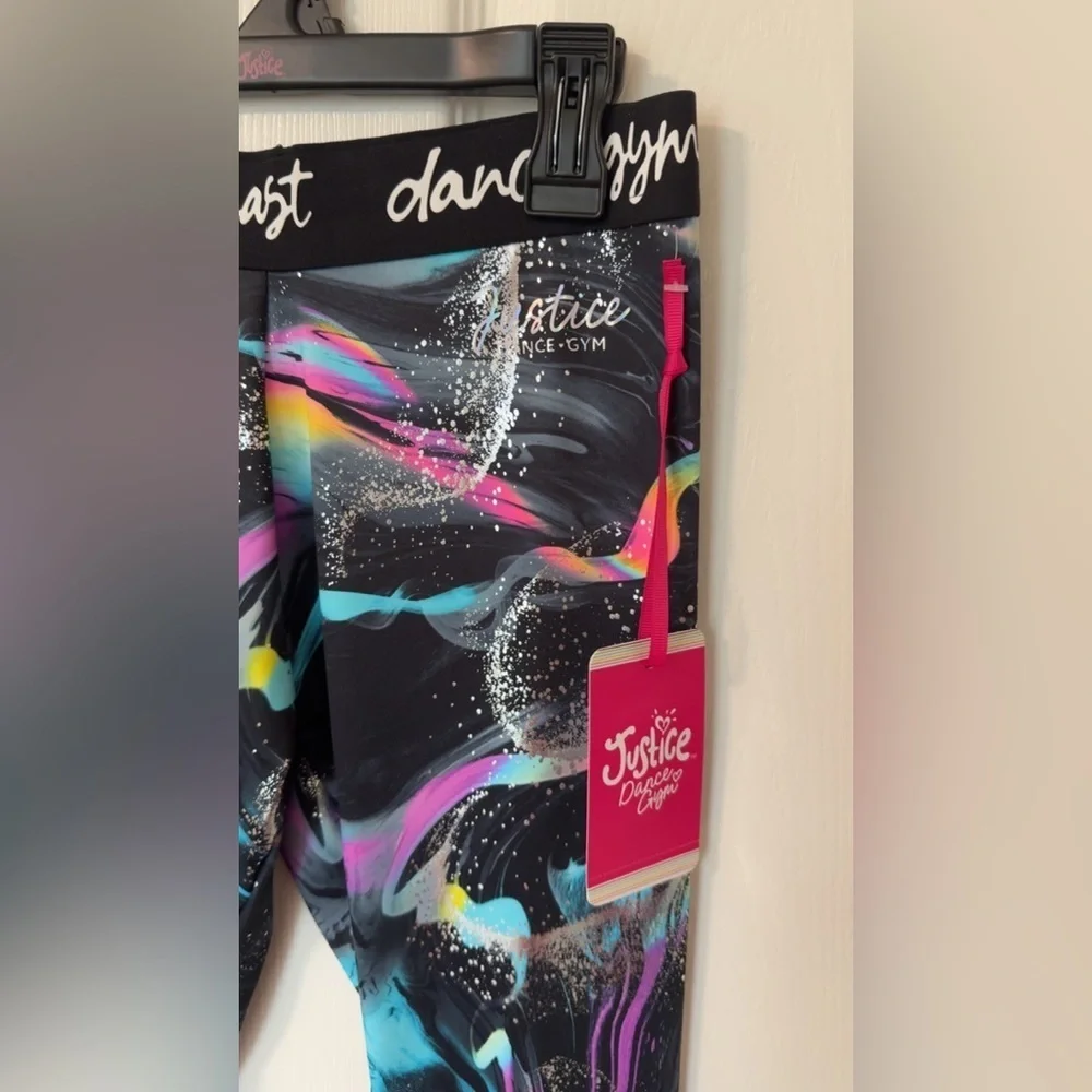 Justice Dance Gym Black and Pink Abstract Leggings